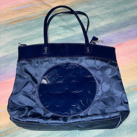 Coach Handbags - Coach Blue Patent Leather/ Nylon Tote Bag